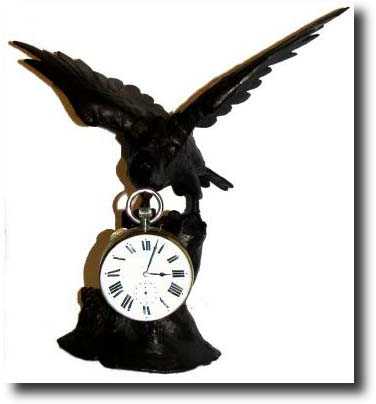 C.1890, Swiss, 8-day, pin set clock, with eagle stand. — Antique Clocks Price Guide