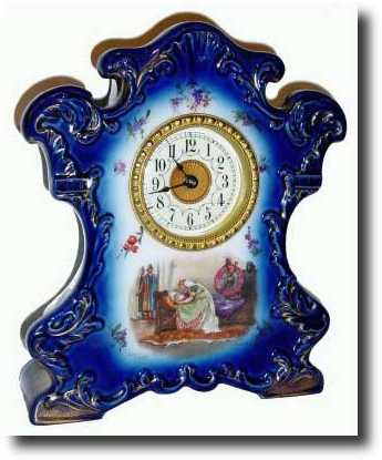 C.1910, German, Cobalt Blue porcelain china mantel clock — Antique Clocks Price Guide