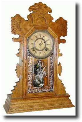 C.1895, Ansonia, Oak Gingerbread Kitchen clock, — Antique Clocks Price Guide