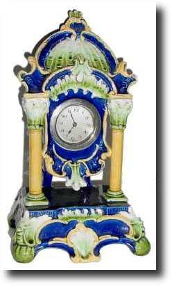 C.1920, German, T. E. Haller, Majolica cased mantel clock — Antique Clocks Price Guide