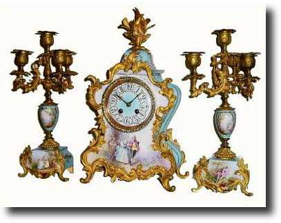 C.1890, French Porcelain clock garniture set — Antique Clocks Price Guide