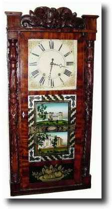 C.1830, Jeromes and Darrow, Bristol, Conn. 8-day 2-weight, wood movement shelf clock. — Antique Clocks Price Guide