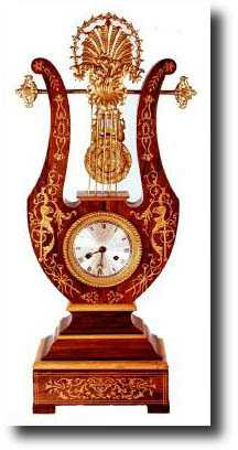 C.1840, French, Inlaid Lyre Clock, — Antique Clocks Price Guide