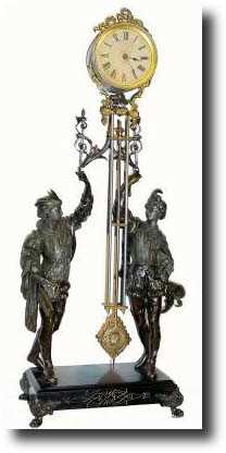 C.1895, Ansonia Clock Co., Fisher and Falconer, double statue swing clock — Antique Clocks Price Guide