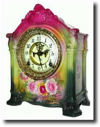 C.1915, Ansonia, "La Savoie", Royal Bonn china mantel clock — Antique Clocks Price Guide