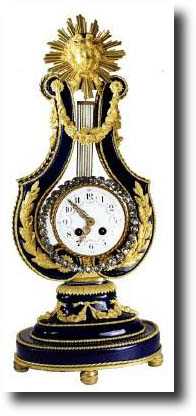 C.1880, French, Blue Cobalt porcelain lyre clock — Antique Clocks Price Guide