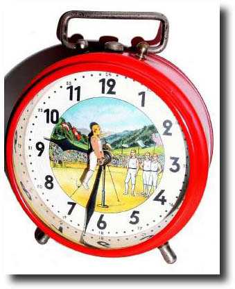 C.1936, German, Animated Alarm Clock, Gymnast. — Antique Clocks Price Guide