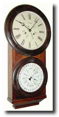 C.1865, L.F. and W.W. Carter, Bristol, Conn., 8-day weight driven calendar. — Antique Clocks Price Guide