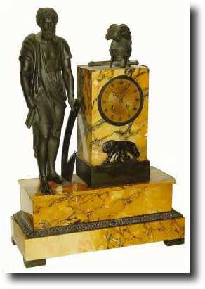 C.1880, French, Bronze and Marble figural clock, — Antique Clocks Price Guide