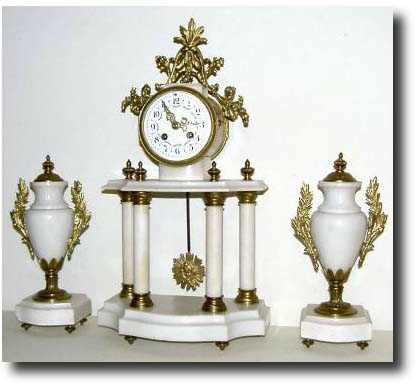 C.1880, French, Portico Mantel clock garniture Set, — Antique Clocks Price Guide