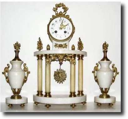 C.1890, French, Portico Mantel Garniture Set, — Antique Clocks Price Guide