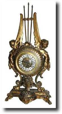 C.1885, French, Marti, for J.E. Caldwell, a gilt bronze lyre clock — Antique Clocks Price Guide