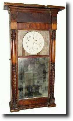 C.1830, Asa Munger, Auburn, NY, mahogany 8- day, 2-weight shelf clock — Antique Clocks Price Guide