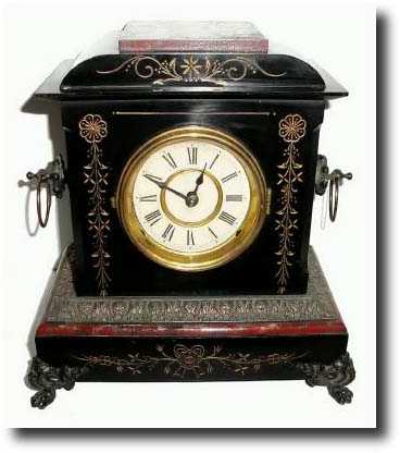 C.1890, Ansonia Clock Co., St. Clair, enameled iron mantel clock — Antique Clocks Price Guide