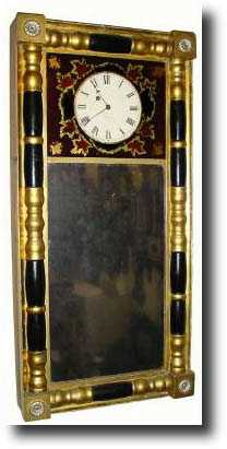 C.1830, B. Morrill, Boscawen (movement), in a home made New Hampshire Mirror clock. — Antique Clocks Price Guide