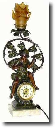 C.1910, French, Bronzed spelter lamp and clock FIRST FISH. — Antique Clocks Price Guide