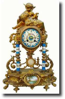C.1900, French Gilded Spelter Fantasy Clock in a portico style — Antique Clocks Price Guide
