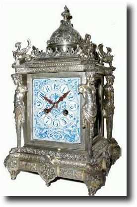C.1900, French, Silver over Brass, architectural mantel clock — Antique Clocks Price Guide