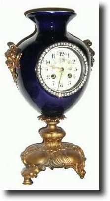 C.1890, French Clock in Blue Cobalt porcelain urn, — Antique Clocks Price Guide