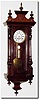 C.1890, German, a small 1-Weight wall regulator, with improper restorations. 1> the movement is not original to the case - two other sets of holes are present; 2> the dial is from a spring clock and has been married to the movement by drilling 3 large holes in the front plate; and 3> the top to the case is new, and case refinished.