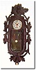 C.1930, German, Black Forest Mini Wall clock, in a carved hunting motif case of oak leaves and a deer head on top, distressed with several bits of carving broken away and missing; celluloid missing from door.