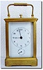 C.1900, French, Chas. Hour, Signed Petit Sonnerie, with alarm, mini carriage clock in very good condition with original platform balance, perfect beveled glass, good porcelain dial and original hands.