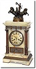 C.1880, French, Marble and Bronze Clock, in classic Roman motif, a female warrior driving a chariot pulled by 3 horses.