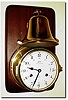 C.1955, German, Schatz, "Royal Mariner' Ship"s Bell clock with full size external bell, mounted on original chip-board board with mahogany veneer.