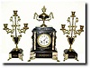 C.1900, French, Black Marble and Onyx 3-Piece mantel set (with bronze trim).