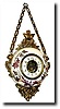 C.1900, French, Hanging Porcelain cartel clock, on chain.