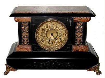 C.1893 [dated], Seth Thomas, ADAMANTINE, 8-day, time and strike, case of black and mottled tan. — Antique Clocks Price Guide