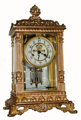 C.1906 Waterbury Clock Co., "Alburtis", 8-day time/strike crystal regulator, with open escapement on the dial. — Antique Clocks Price Guide