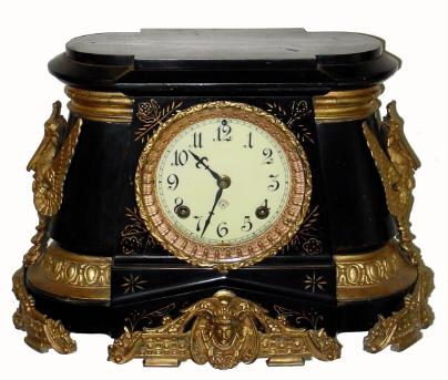C.1904, Ansonia Clock Co., "Pompeii", 8-day time/strike enameled Iron case mantel clock. — Antique Clocks Price Guide