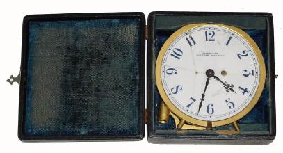 C.1890 American Waltham Watch Co., 30-hour gas light timepiece and travel case. — Antique Clocks Price Guide