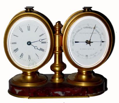 C.1890, French, Desk Set, Clock and Barometer, on a red marble base with gilt bronze footing. — Antique Clocks Price Guide