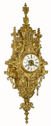 C.1900, French, Cast Brass Wall Cartel clock, Gothic motif, with 8-day bell strike movement. — Antique Clocks Price Guide