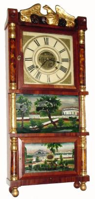 C.1840, Birge, Mallory and Co., 8-day time/strike triple-decker shelf clock. — Antique Clocks Price Guide
