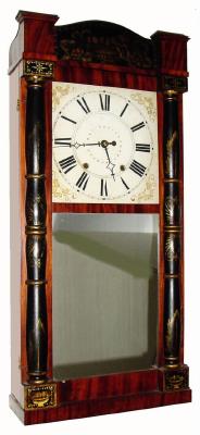 C.1830 Jeromes and Darrow, Bristol, Conn., 8-day time/strike wood movement shelf clock. — Antique Clocks Price Guide