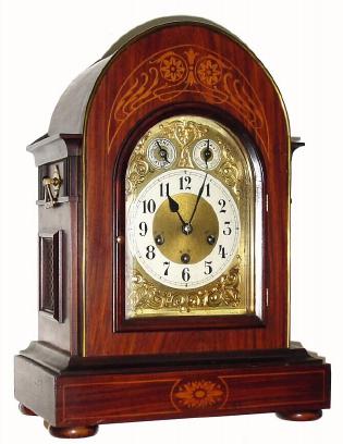 C.1920, German, Junghans, Westminster chime mantel clock, 8-day with brass dial and silvered chapter ring, and levers for F/S and chime/silent. — Antique Clocks Price Guide