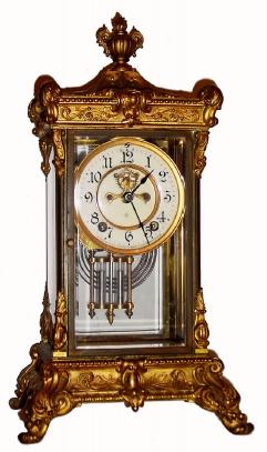 C.1915, Ansonia, ELYSIAN, brass and glass crystal regulator, 8-day, Gong strike. — Antique Clocks Price Guide