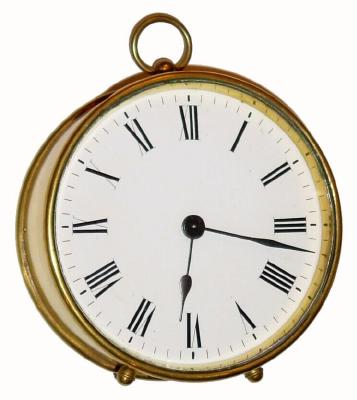 C.1900, French, round brass, 8-day bedroom or table timepiece. — Antique Clocks Price Guide