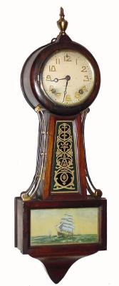 C.1929, New Haven Clock Co., "Winetka", 8-day time/strike banjo clock. — Antique Clocks Price Guide
