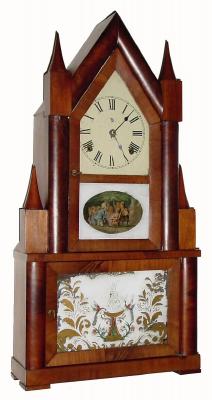 C.1845, Terry and Andrews, Bristol, Conn., 30-hour time/strike fusee movement steeple-on-steeple shelf clock. — Antique Clocks Price Guide