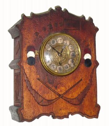 C.1900, Wm. L. Gilbert, GAMBLING theme shelf clock, "Cosey Corner Pattern R", 1-day time only. — Antique Clocks Price Guide