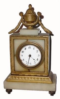 C.1900, French, Boudoir Desk clock, marble and ormolu, with a 30 hour pin pallet time only movement. — Antique Clocks Price Guide