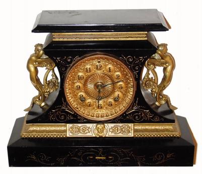 C.1904 Ansonia Clock Co., "Rosalind", 8-day time/strike enameled iron case mantel clock. — Antique Clocks Price Guide