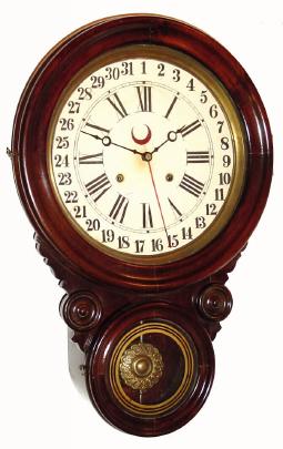 C.1910 E. Ingraham and Co., Ionic Calendar Variant, 8-day time/strike wall clock. — Antique Clocks Price Guide