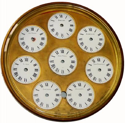 Dial only, C.1890, French, Multiple time zones dial. — Antique Clocks Price Guide