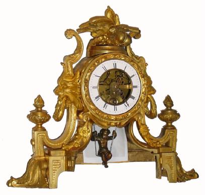 C.1900, French, swinging doll timepiece, 8-day, in a gilt figural case/LESS base. — Antique Clocks Price Guide