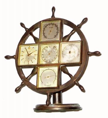 C.1948, Swiss, Angelus Naveo, 8-day 5-dial nautical brass desk timepiece - weather station. — Antique Clocks Price Guide